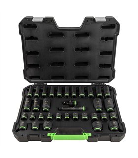 SET DE 34 PIEZAS DE IMPACTO CON 16 VASOS LARGOS DE 1/2" HEXAGONALES + ADAPTADORES