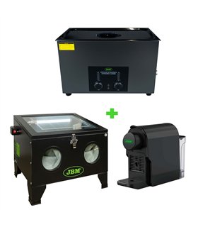 LIMPIADOR DE PIEZAS ULTRASÓNICO 30L + MÁQUINA CHORREADORA DE ARENA 90L + CAFETERA DE CÁPSULAS 